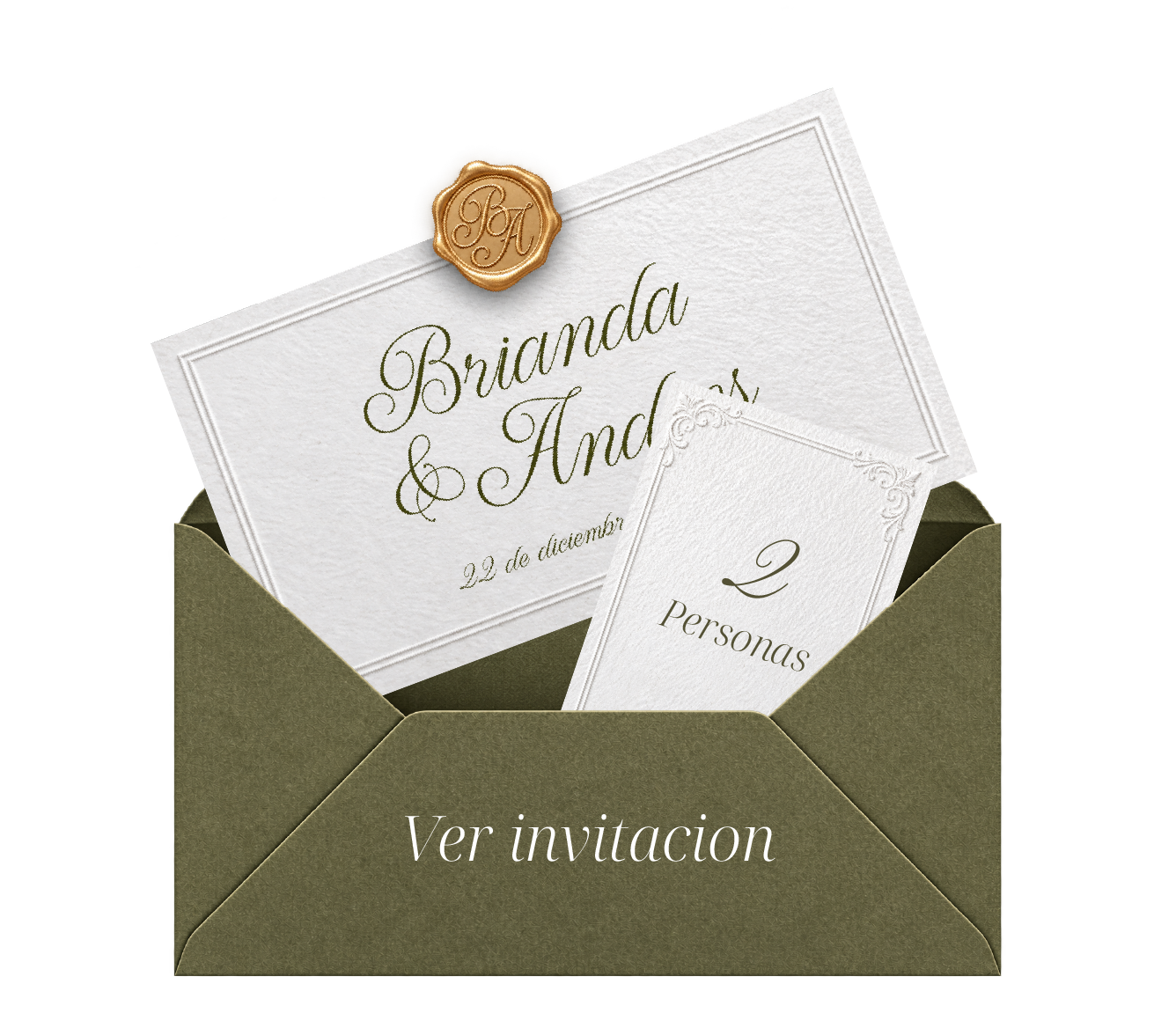 Sobre abierto con invitación y pase para dos personas