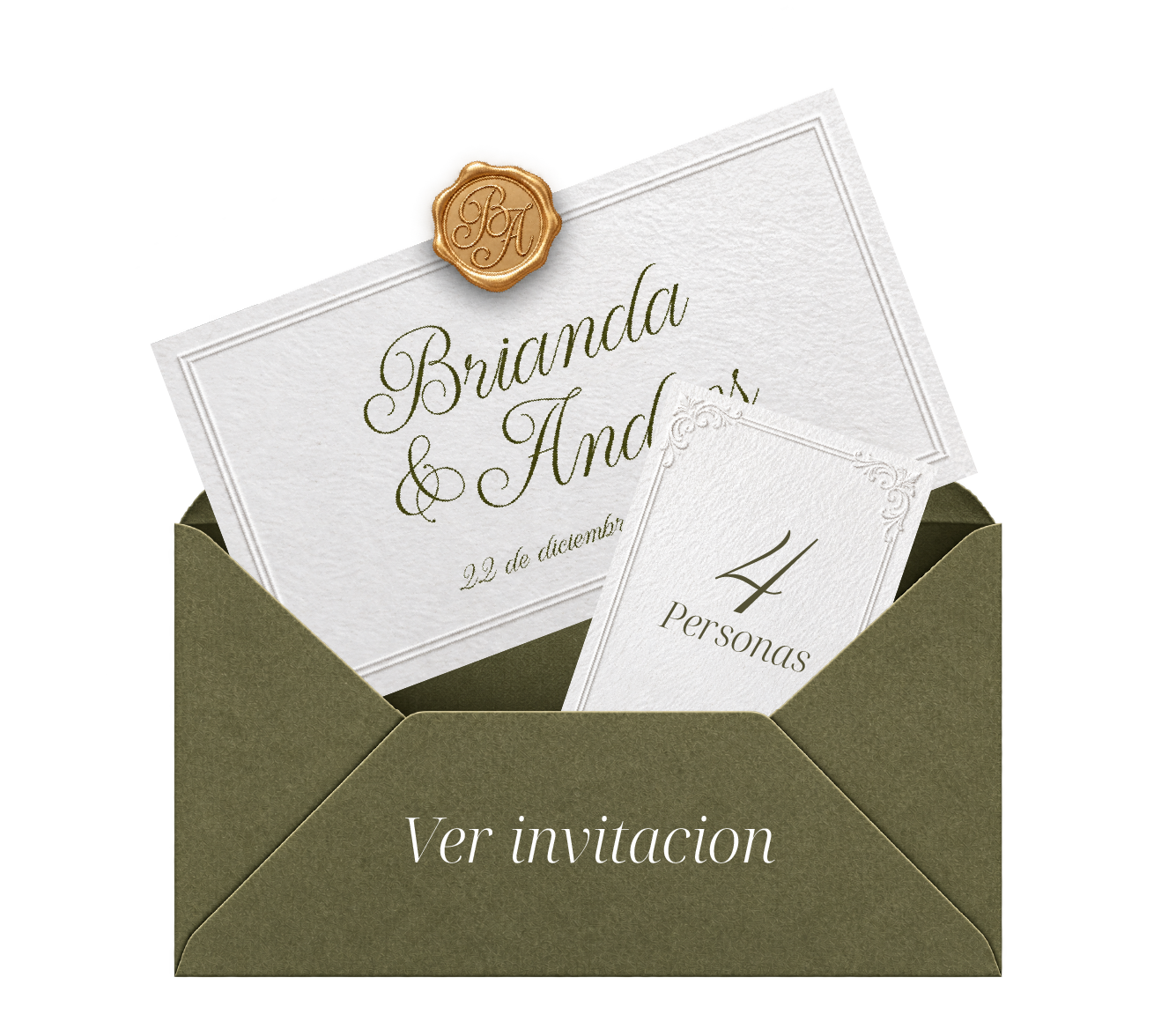 Sobre abierto con invitación y pase para cuatro personas